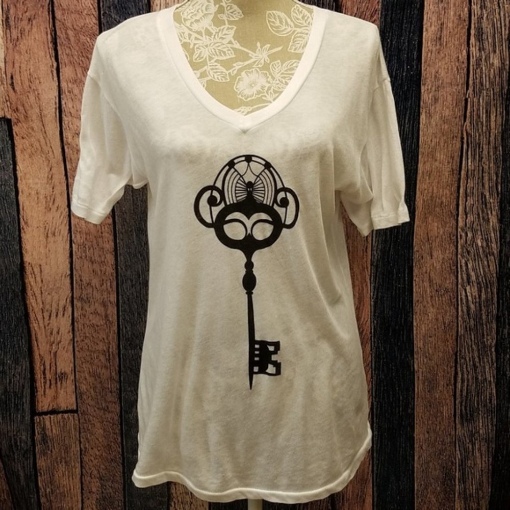 White V Neck Wildfox Skeleton Key Tee